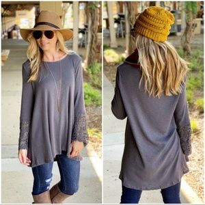 Infinity Raine Tops - Charcoal Lace sleeve tunic Infinity Raine Tops - Charcoal Lace sleeve tunic